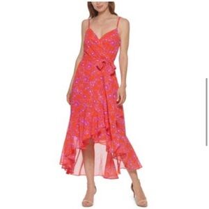 Eliza J Red and Purple Floral High Low Dress